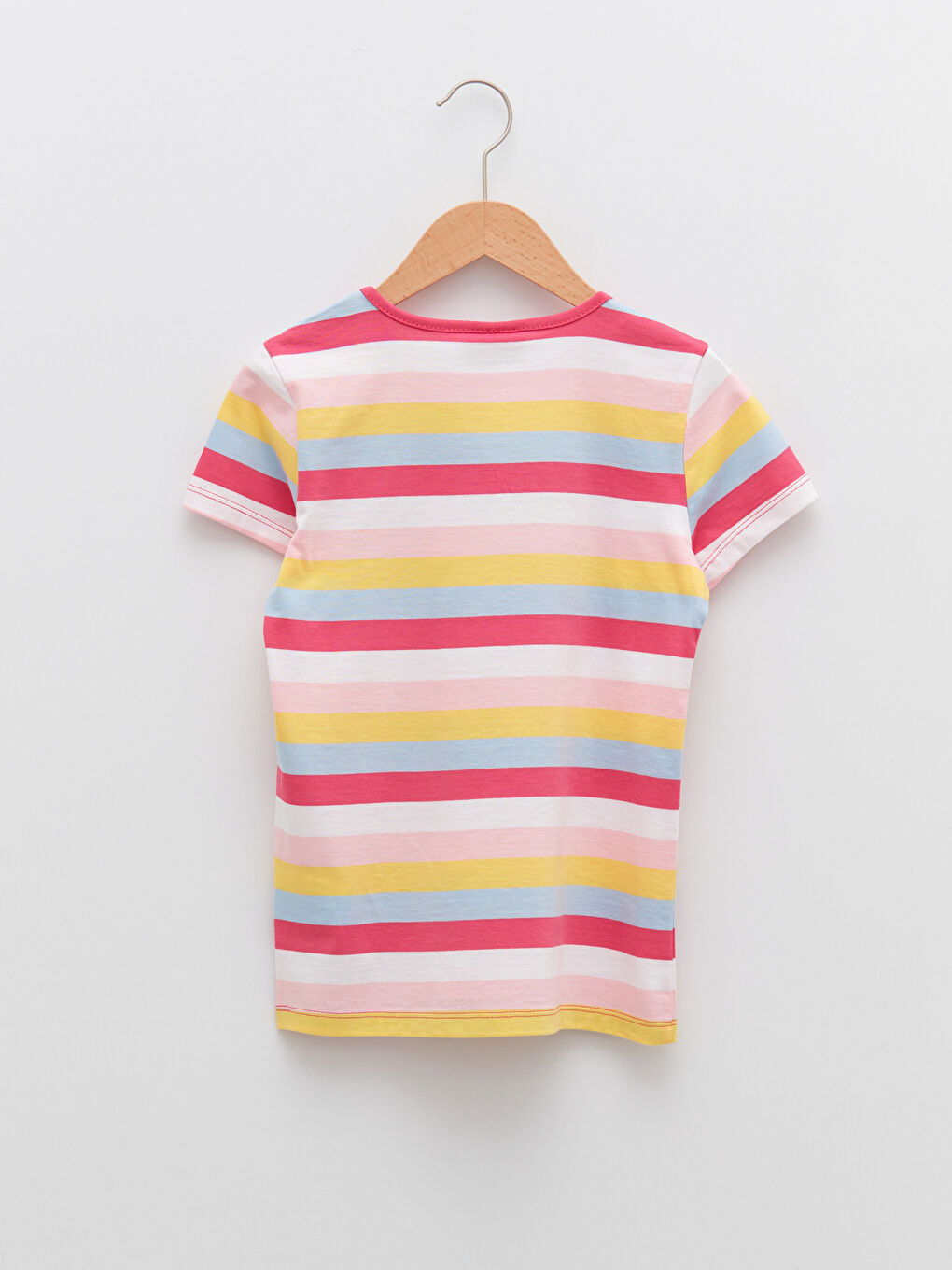 تيشيرت بناتي كم قصير مخطط ياقة دائرية قطن-1