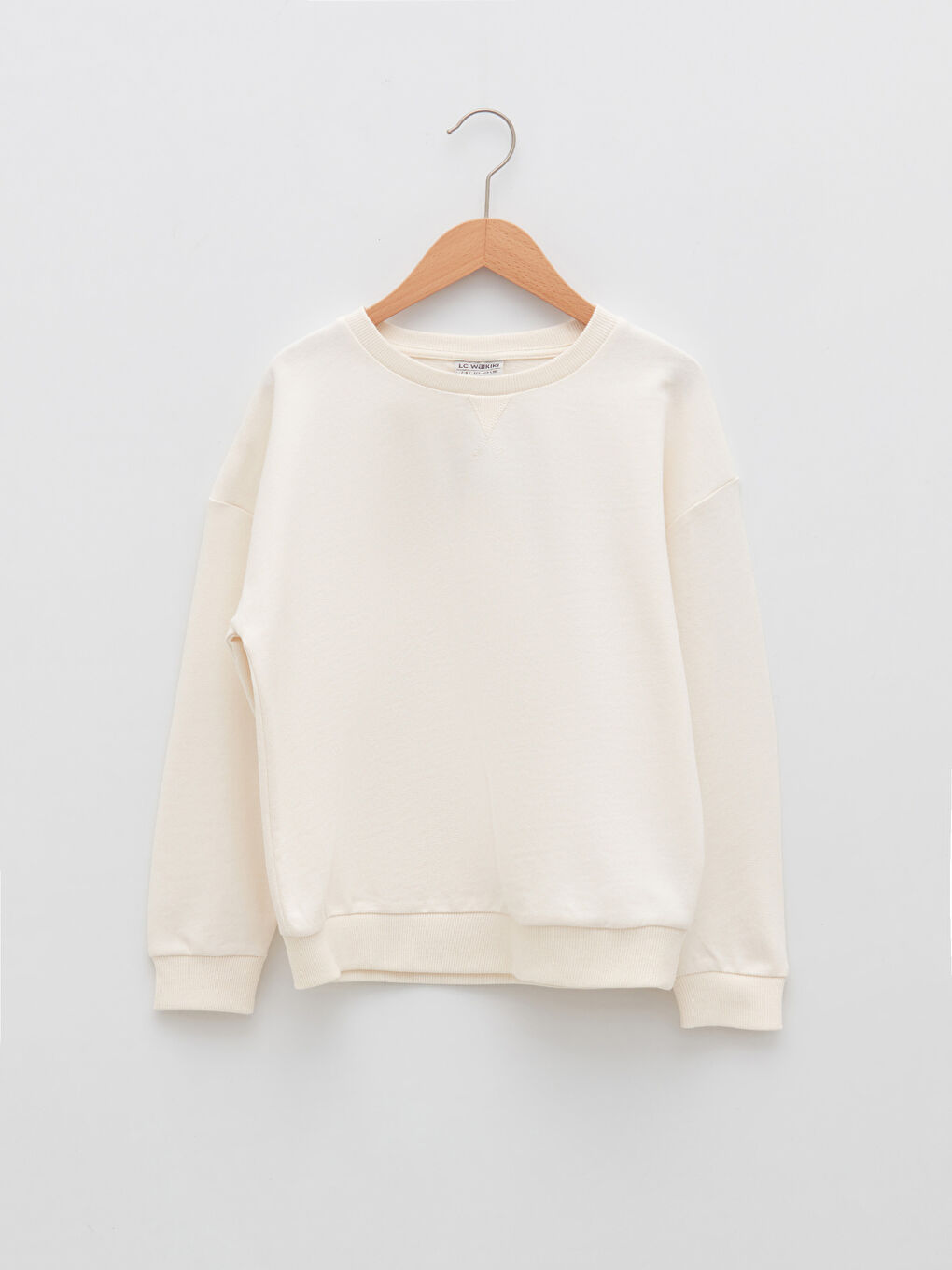 Ekru Bisiklet Yaka Basic Uzun Kollu Kız Çocuk Sweatshirt