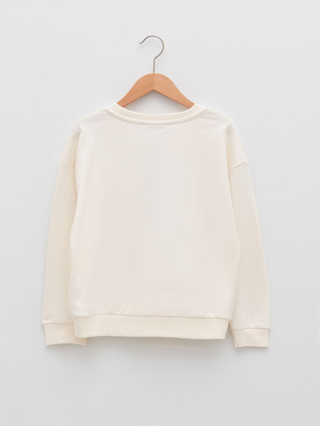 Ekru Bisiklet Yaka Basic Uzun Kollu Kız Çocuk Sweatshirt-1