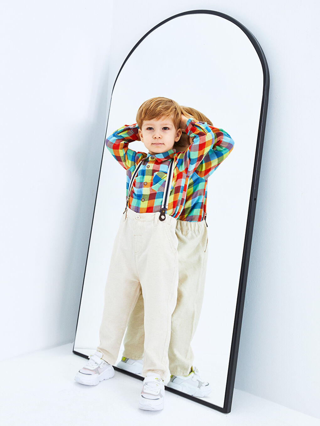 Elastic Waist Basic Bag Baby Boy Trousers and Suspenders 2 Piece Set