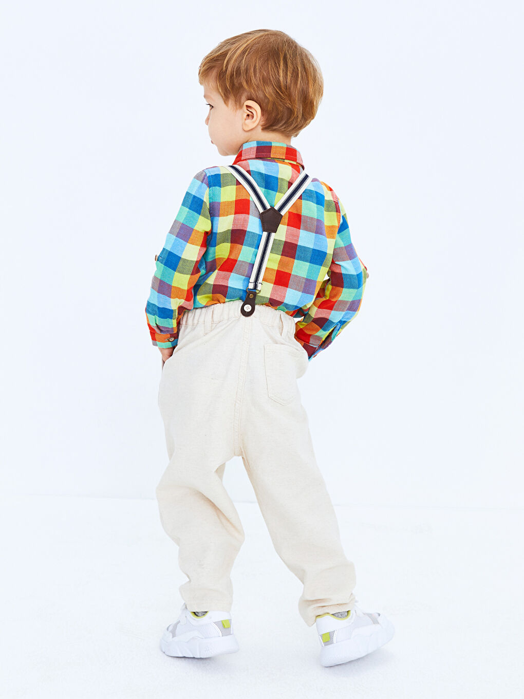Elastic Waist Basic Bag Baby Boy Trousers and Suspenders 2 Piece Set-2