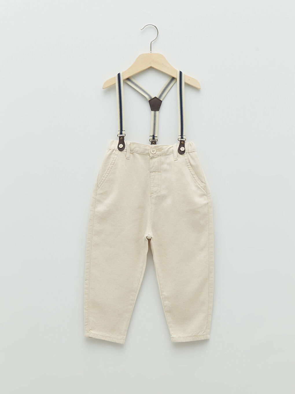 Elastic Waist Basic Bag Baby Boy Trousers and Suspenders 2 Piece Set-4