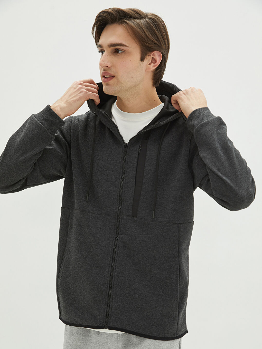 Cardigan Sport cu Fermoar, Mânecă Lungă, cu Glugă pentru Bărbați