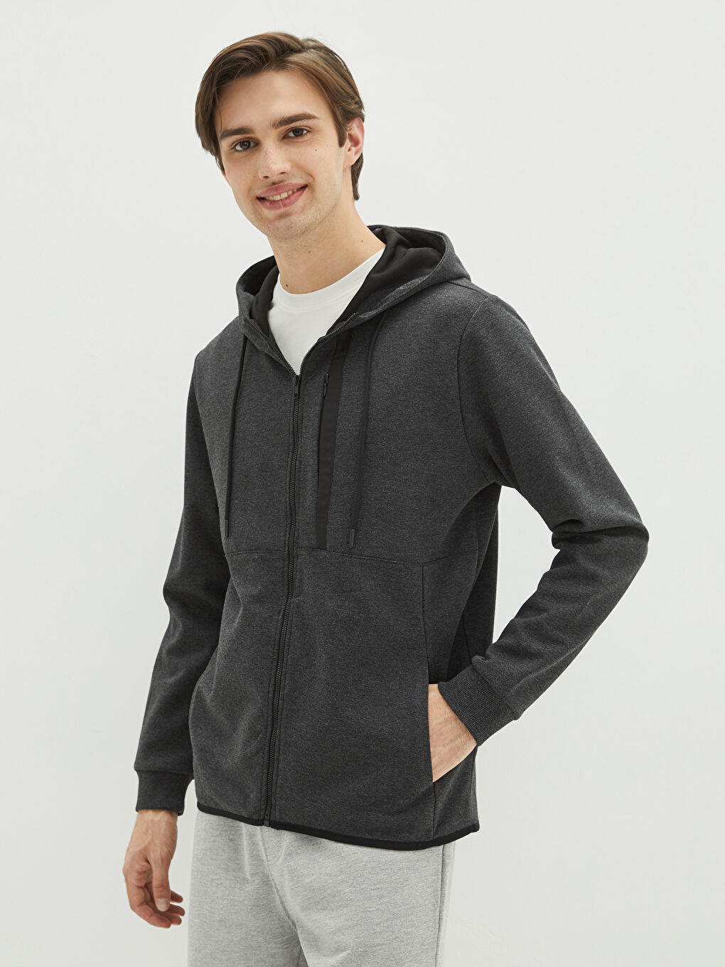 Cardigan Sport cu Fermoar, Mânecă Lungă, cu Glugă pentru Bărbați-1