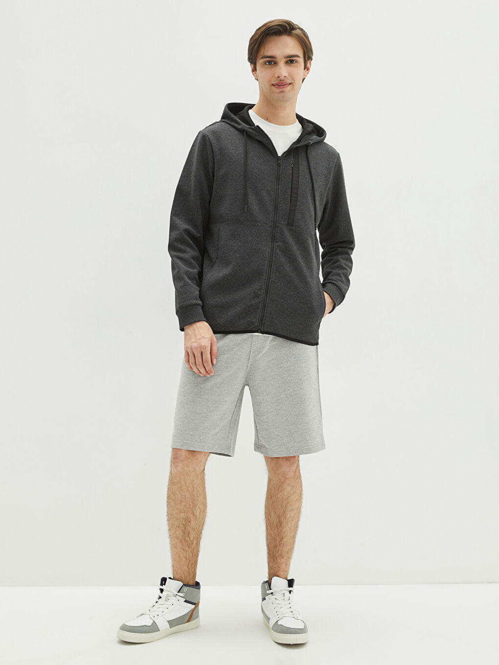 Cardigan Sport cu Fermoar, Mânecă Lungă, cu Glugă pentru Bărbați-2