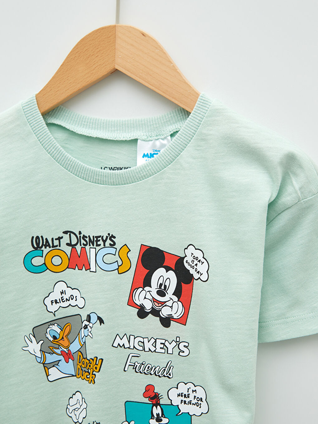 Yeşil Bisiklet Yaka Kısa Kollu Disney Baskılı Erkek Bebek Tişört-1