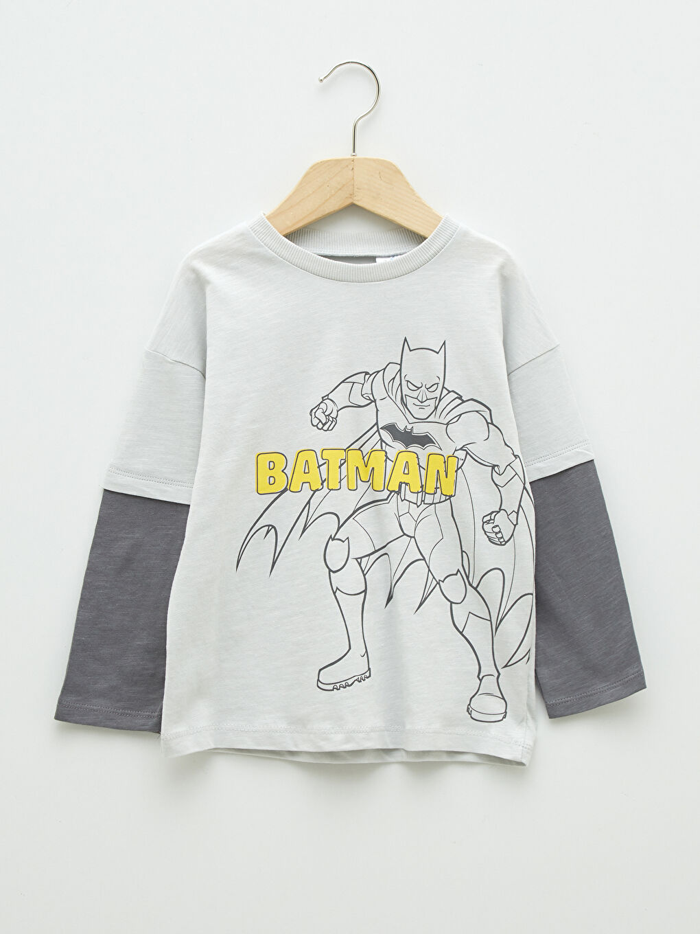 Crew Neck Long Sleeve Batman Printed Cotton Baby Boy T-Shirt