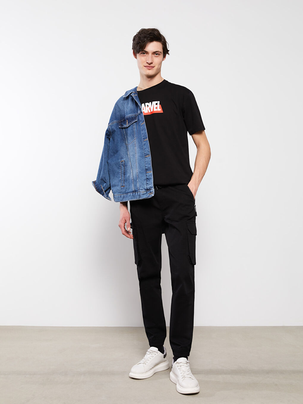 Siyah Standart Kalıp Erkek Kargo Pantolon-1