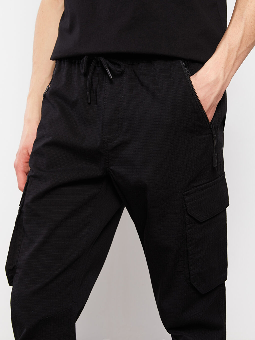 Siyah Standart Kalıp Erkek Kargo Pantolon-2