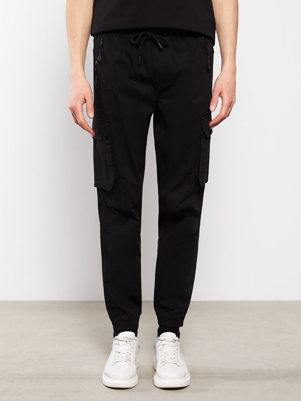 Siyah Standart Kalıp Erkek Kargo Pantolon-3