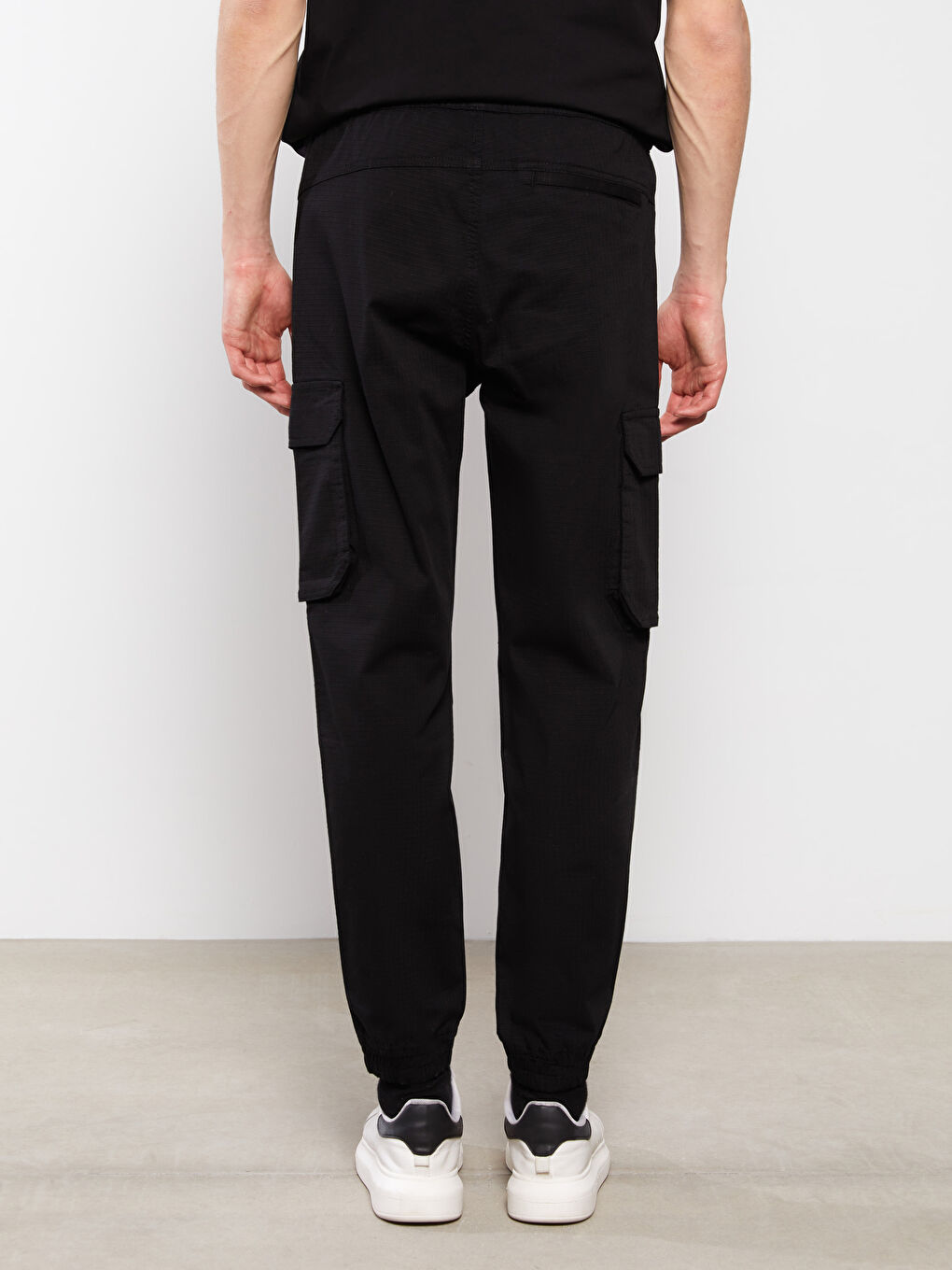 Siyah Standart Kalıp Erkek Kargo Pantolon-4