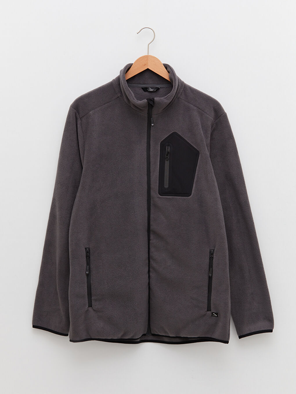 Gri Standart Kalıp Dik Yaka Erkek Polar Hırka-5