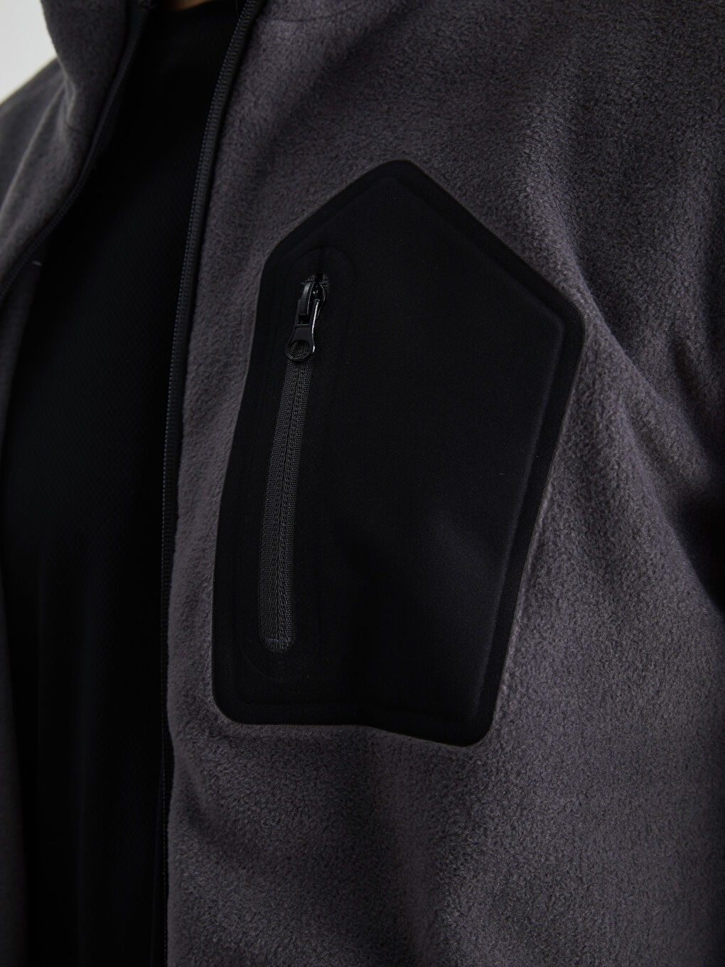 Gri Standart Kalıp Dik Yaka Erkek Polar Hırka-3