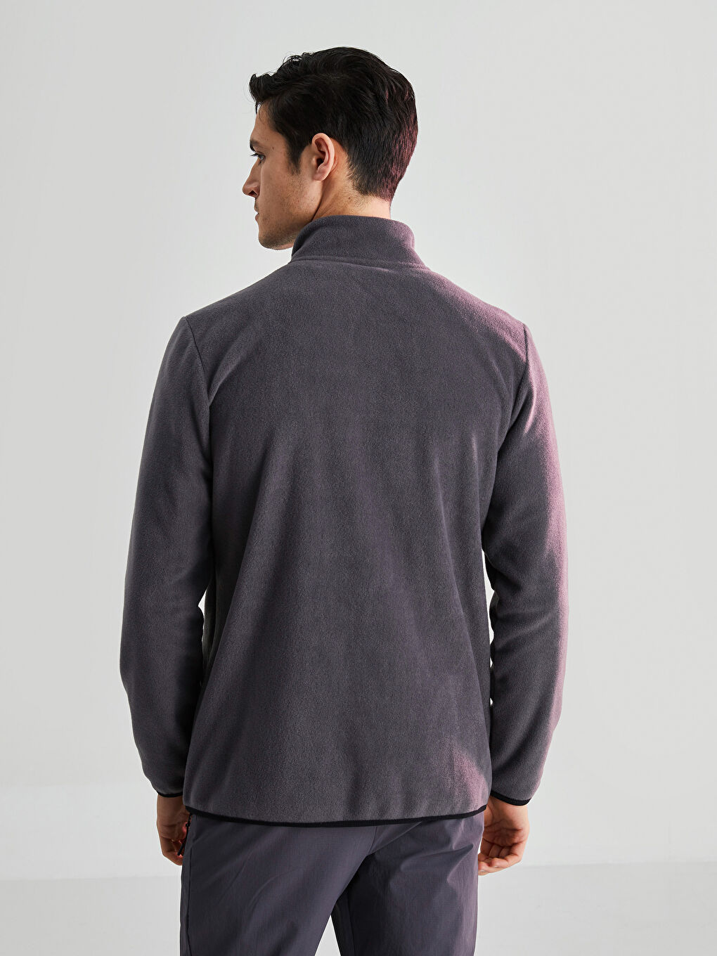 Gri Standart Kalıp Dik Yaka Erkek Polar Hırka-4