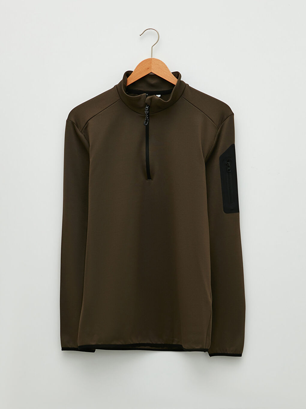 Haki Dik Yaka Uzun Kollu İnce Erkek Sweatshirt-5