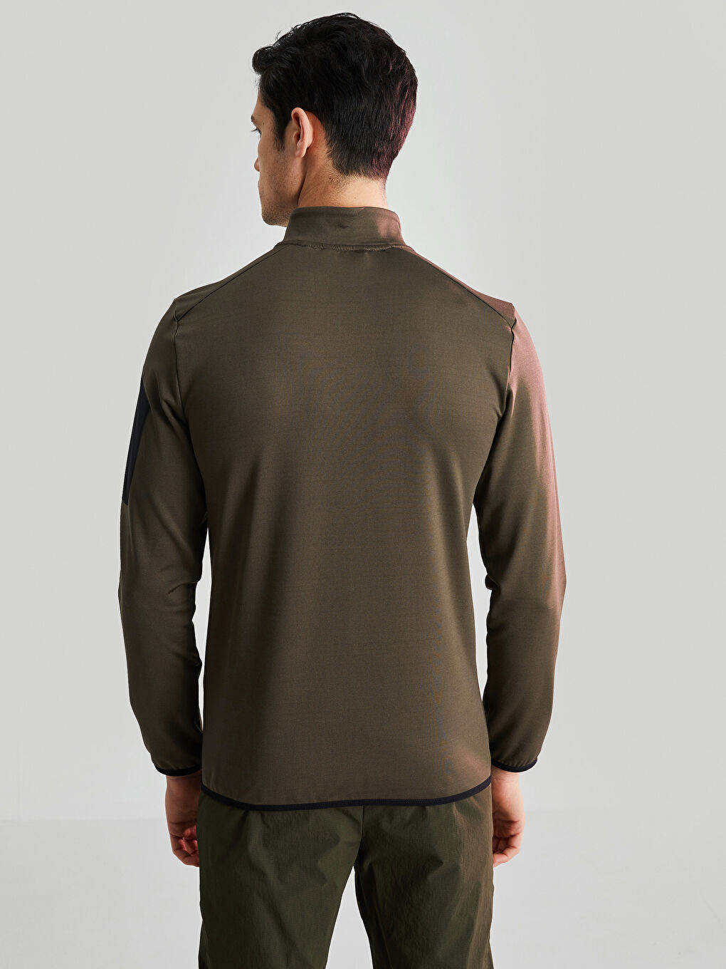 Haki Dik Yaka Uzun Kollu İnce Erkek Sweatshirt-4