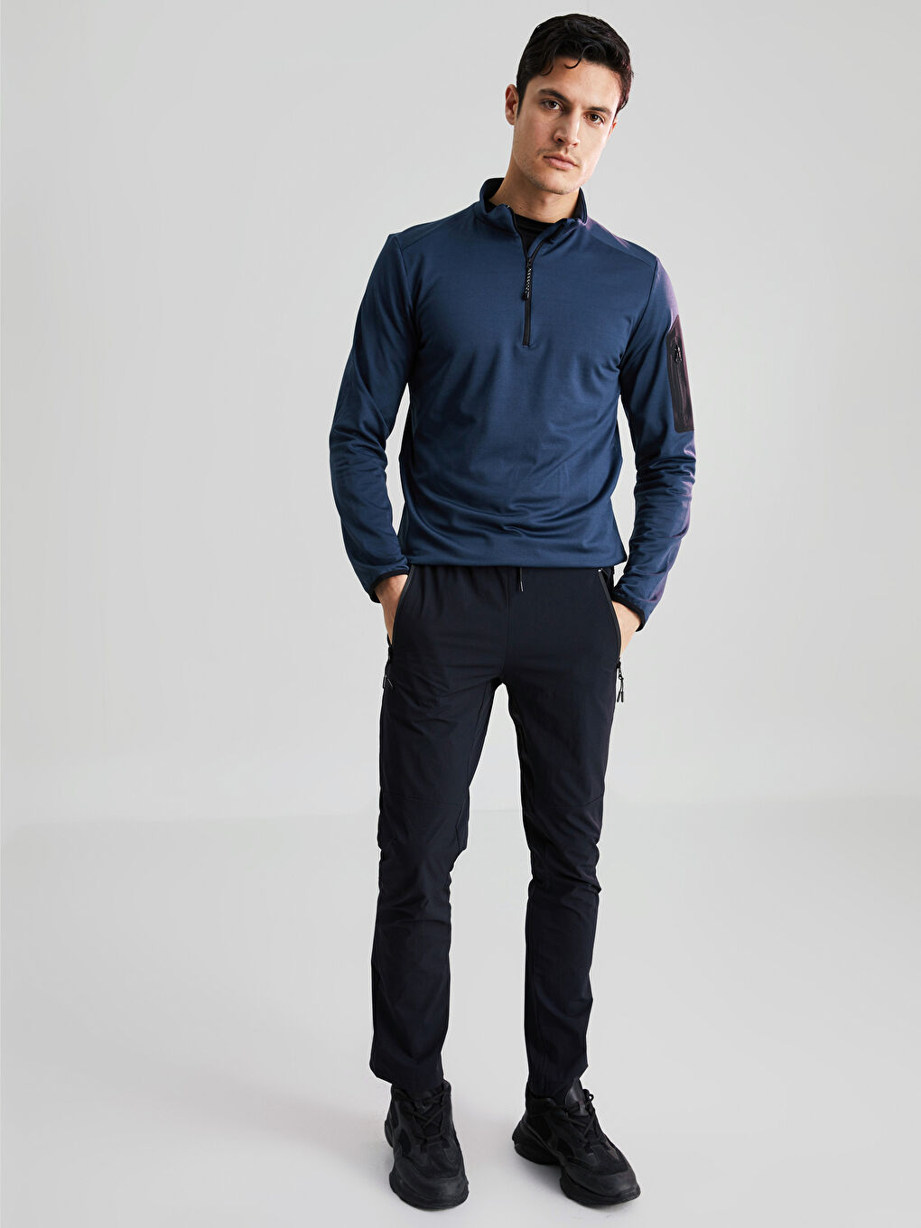 Lacivert Dik Yaka Uzun Kollu İnce Erkek Sweatshirt-4