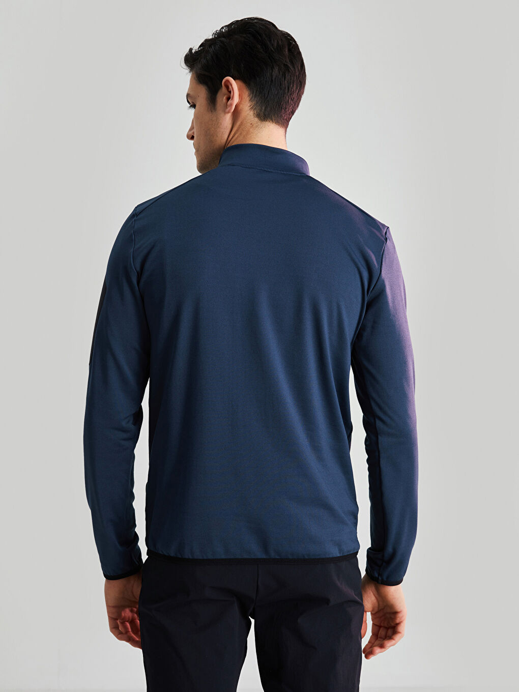 Lacivert Dik Yaka Uzun Kollu İnce Erkek Sweatshirt-5