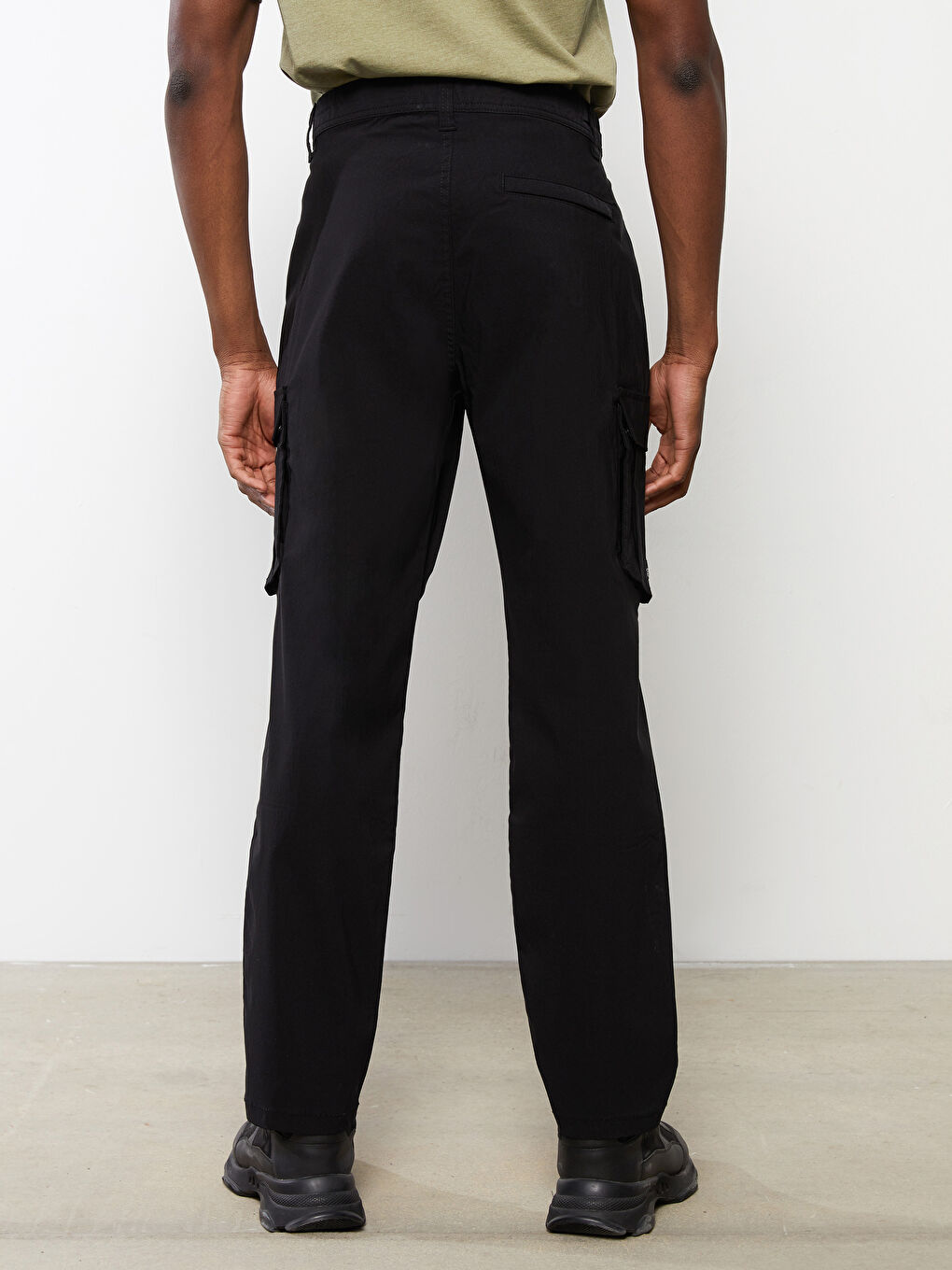 Siyah Standart Kalıp Erkek Kargo Pantolon-3