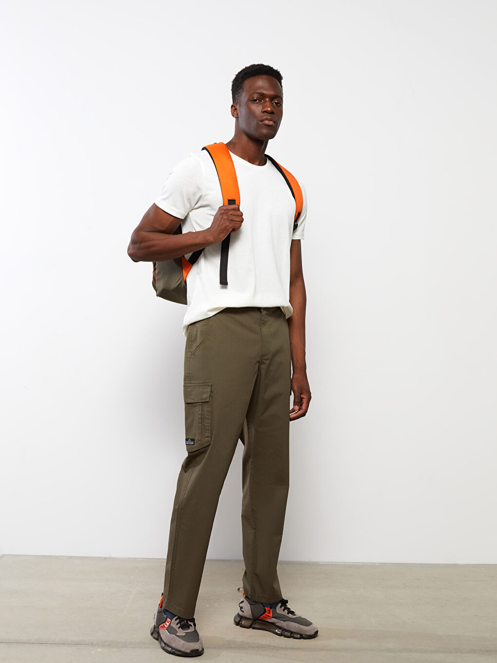 Haki Standart Kalıp Erkek Kargo Pantolon-1
