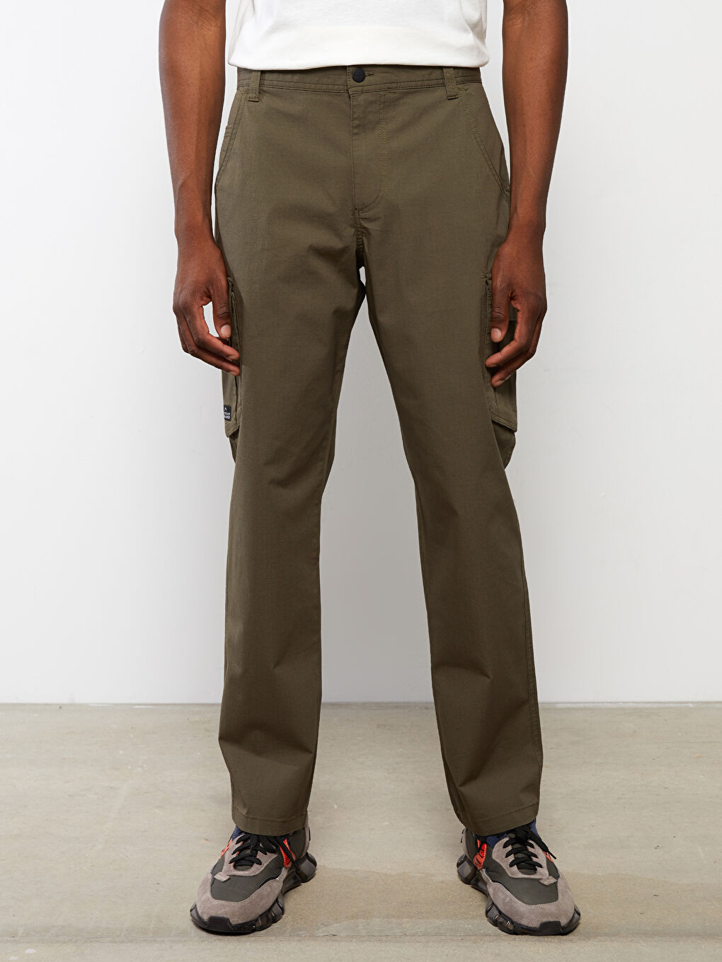 Haki Standart Kalıp Erkek Kargo Pantolon-2