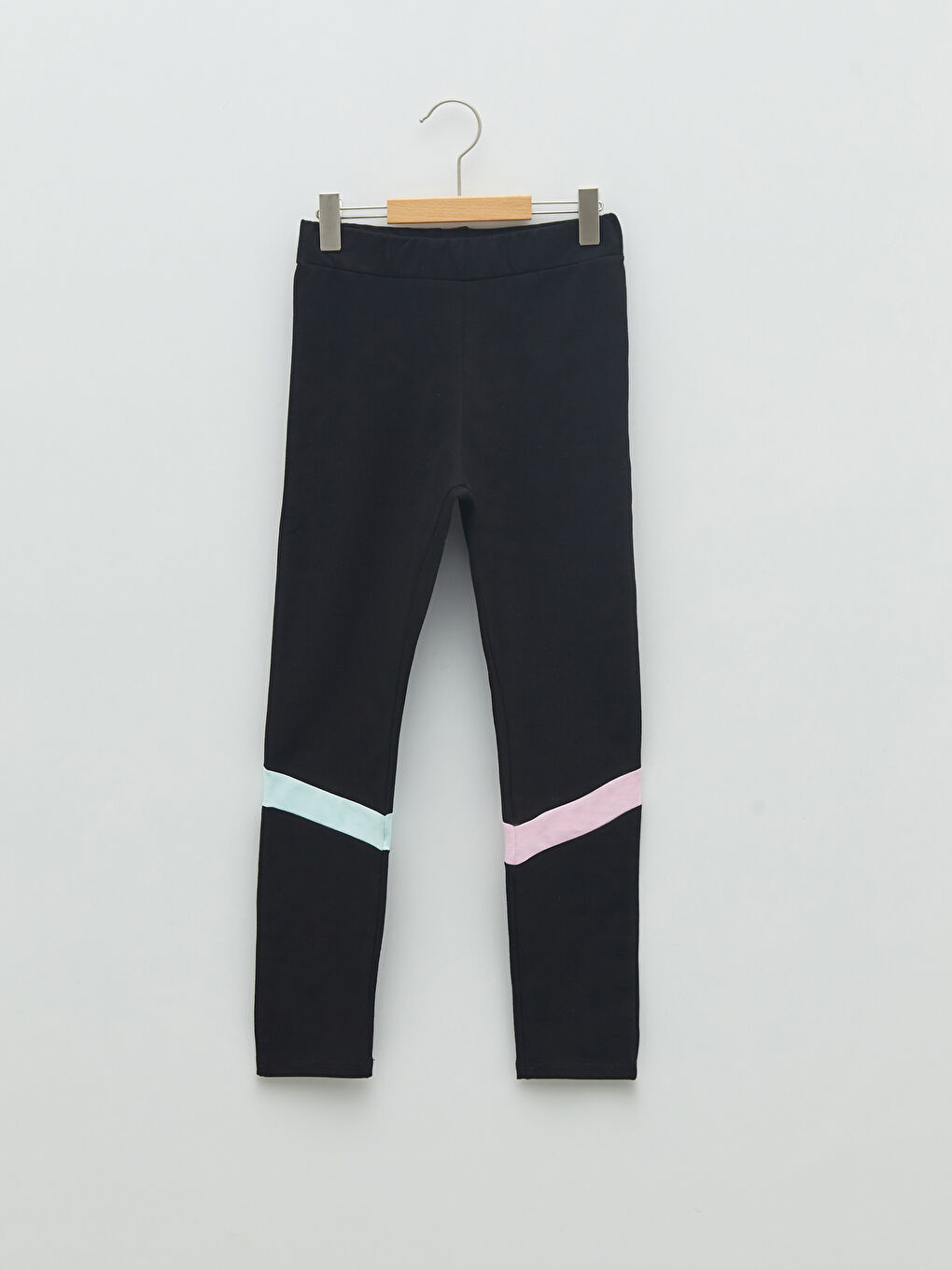 بنطلون ضيق طويل للبنات من القطن بخصر مطاطي وكتلة الألوان-1