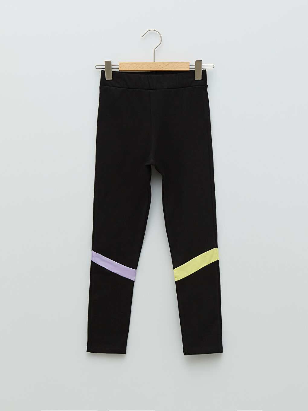 Siyah Beli Lastikli Renk Bloklu Pamuklu Kız Çocuk Uzun Tayt