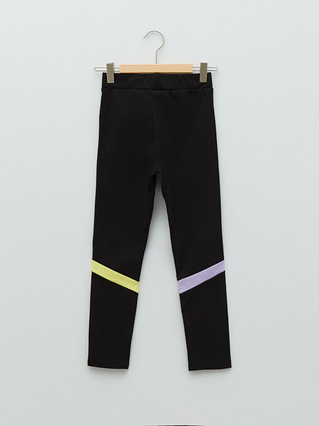 Siyah Beli Lastikli Renk Bloklu Pamuklu Kız Çocuk Uzun Tayt-1