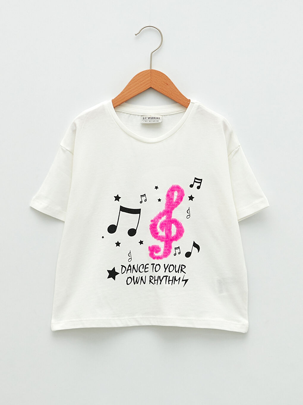 Crew Neck Printed Sequined Short Sleeve Girls' T-Shirt