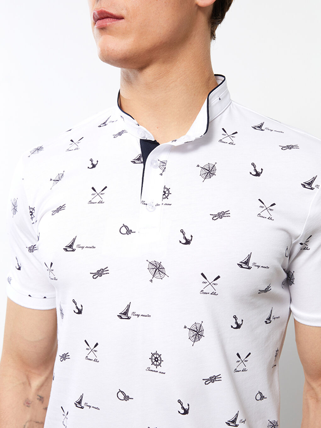 Grandad Collar Short Sleeve Patterned Men's T-Shirt-3