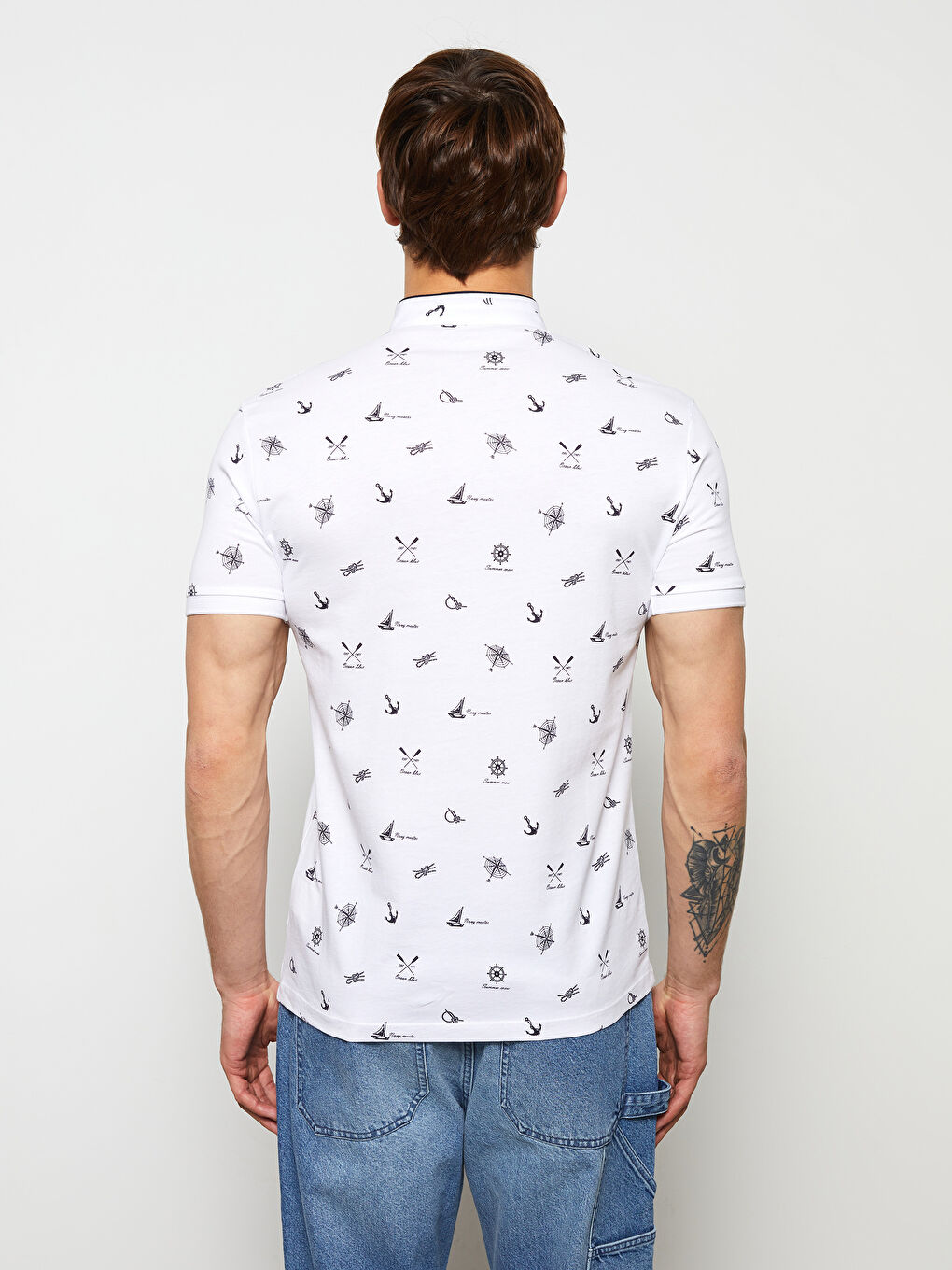 Grandad Collar Short Sleeve Patterned Men's T-Shirt-4