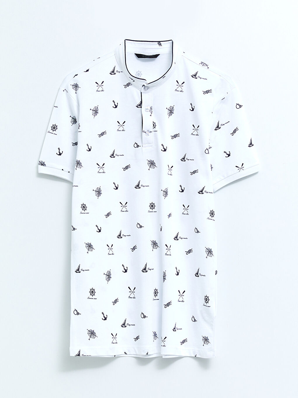 Grandad Collar Short Sleeve Patterned Men's T-Shirt-5