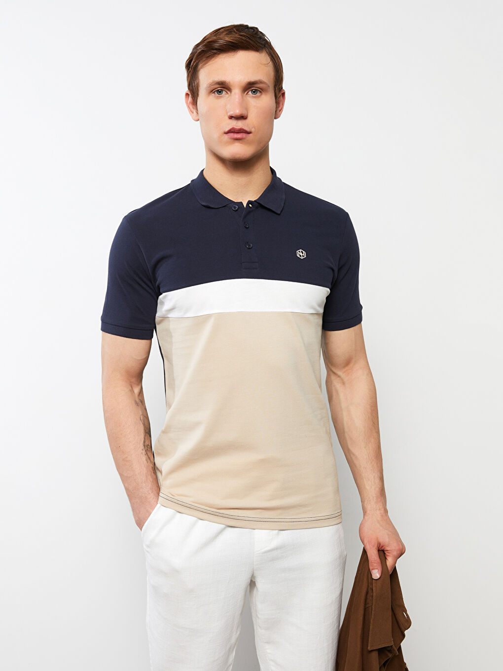 Polo Neck Short Sleeve Color Block Men's T-Shirt