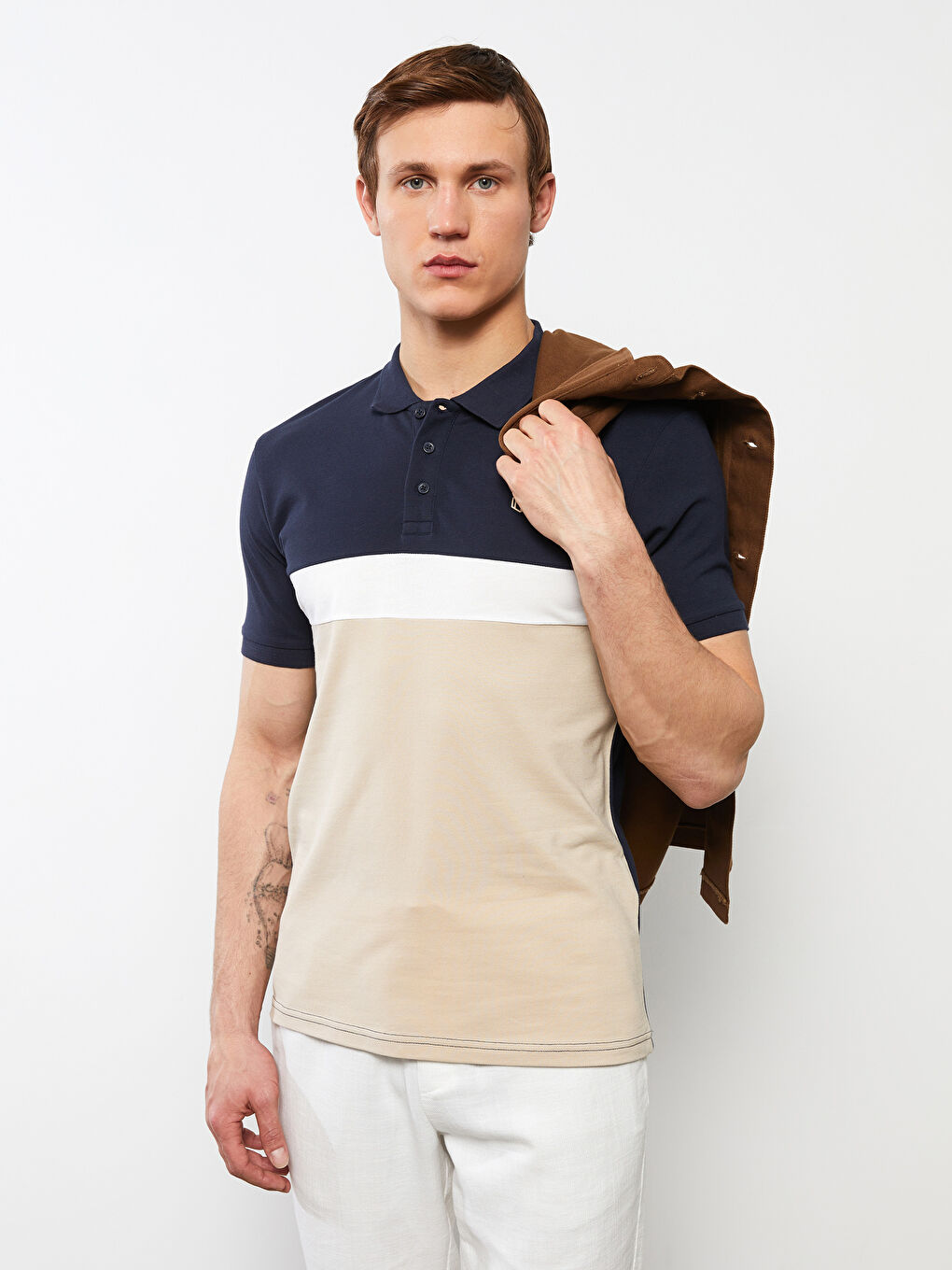 Polo Neck Short Sleeve Color Block Men's T-Shirt-2