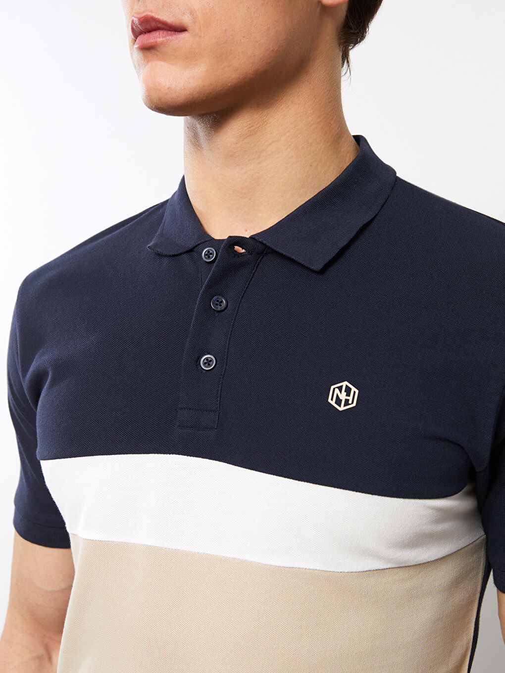 Polo Neck Short Sleeve Color Block Men's T-Shirt-3