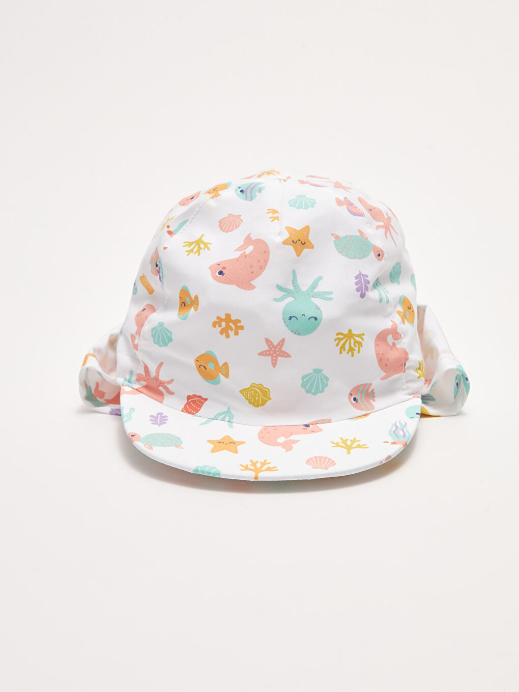 Ekru Baskılı UV Korumalı Kız Bebek Deniz Şapkası