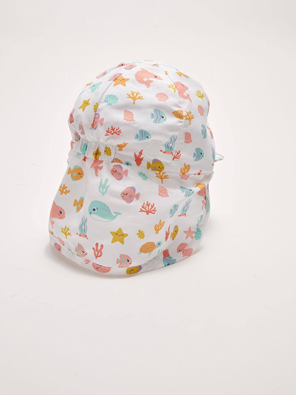 Ekru Baskılı UV Korumalı Kız Bebek Deniz Şapkası-3