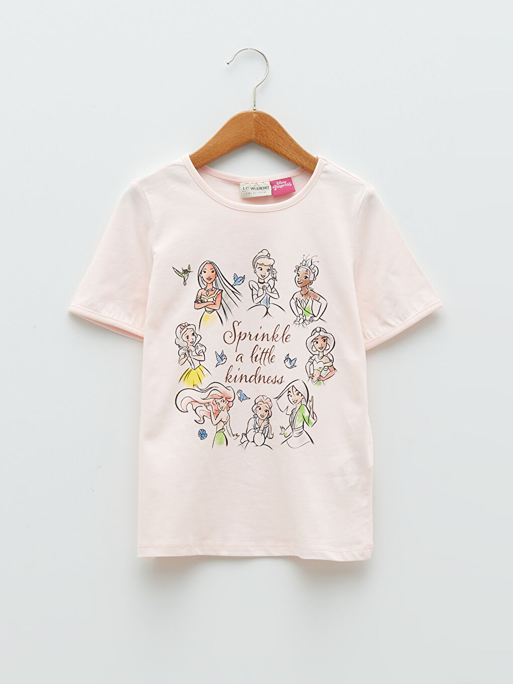 Tricou Disney Princess Imprimat cu Mânecă Scurtă și Guler Rotund pentru Fete