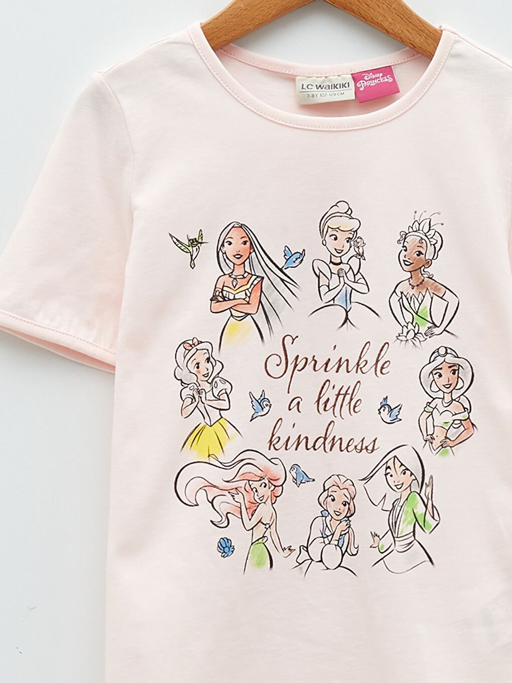 Tricou Disney Princess Imprimat cu Mânecă Scurtă și Guler Rotund pentru Fete-2