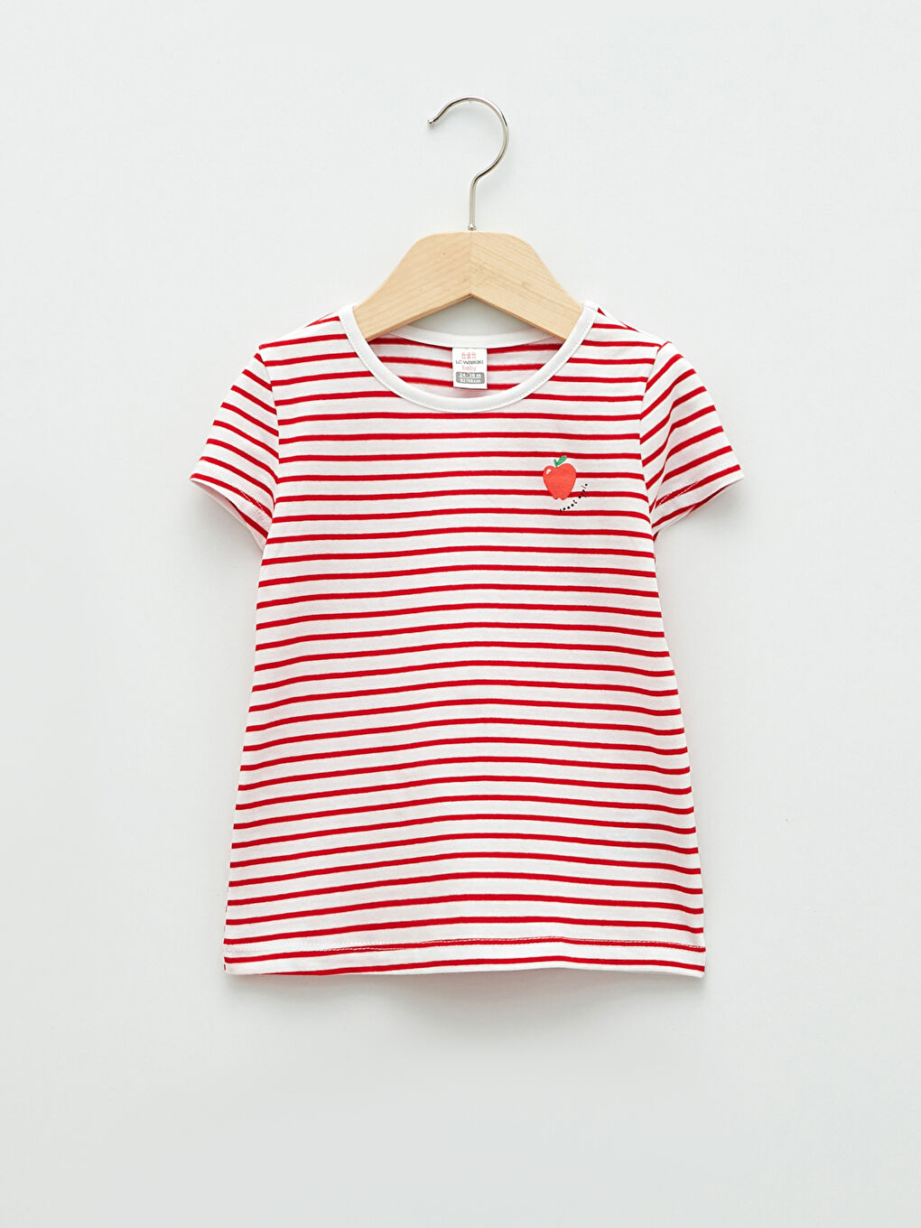 تيشيرت بناتي قطن مخطط بياقة دائرية وكم قصير