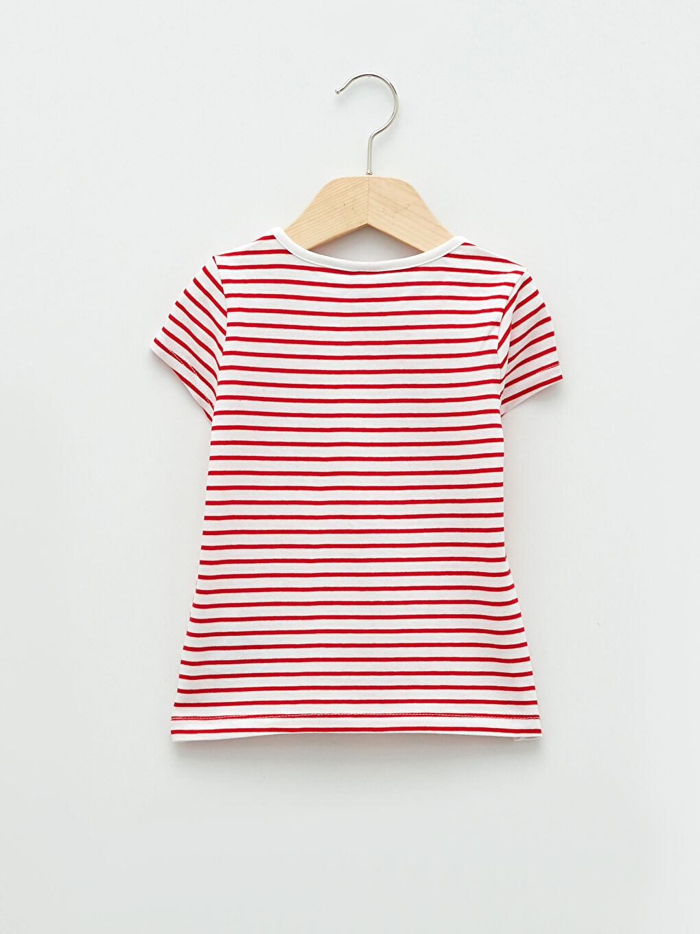 تيشيرت بناتي قطن مخطط بياقة دائرية وكم قصير-1