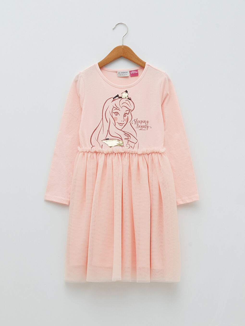 LCW Kids Rundhalsausschnitt Disney Prinzessin Bedrucktes Langarm Mädchen Kleid -S25579Z4-FWH