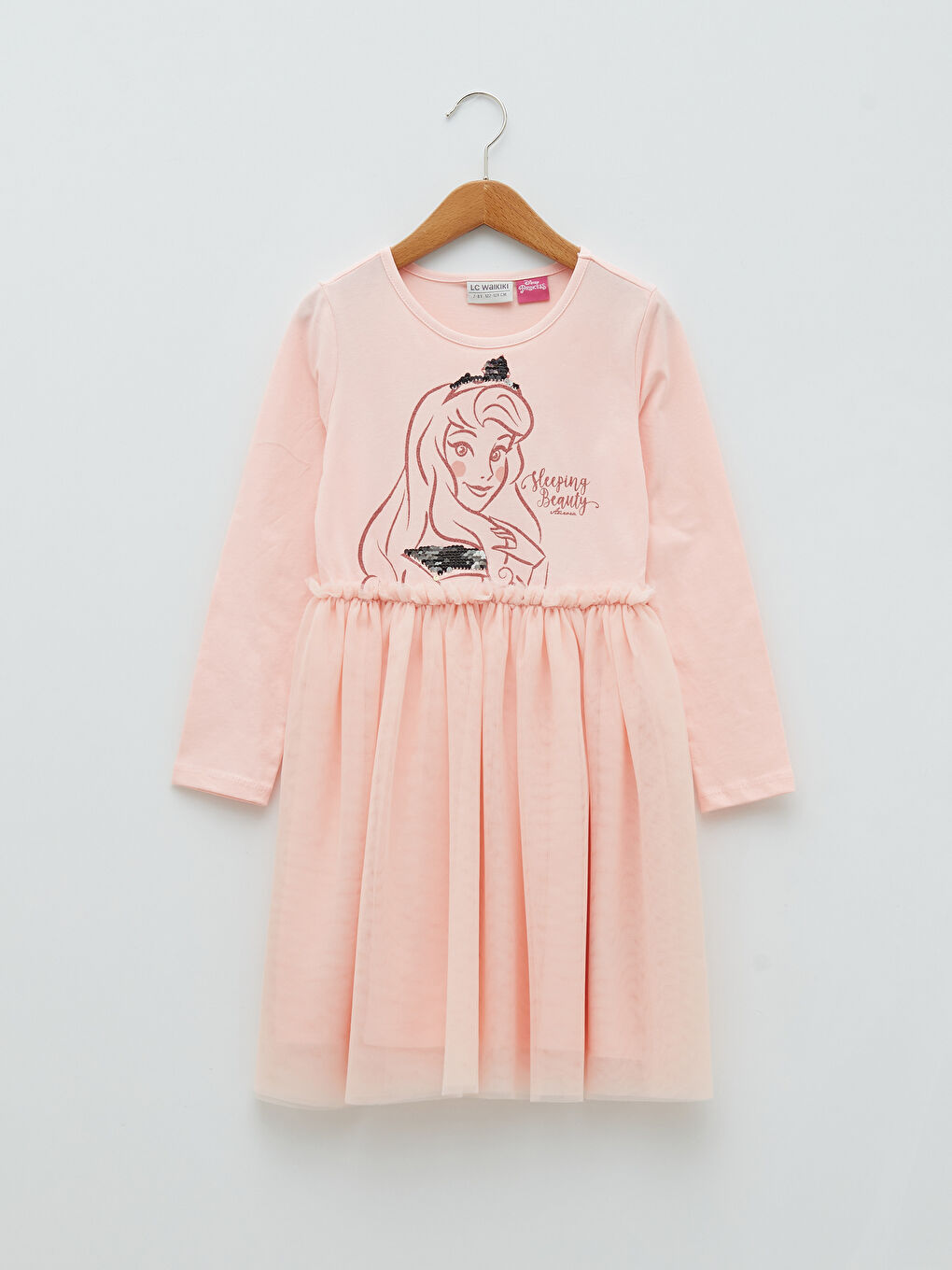 LCW Kids Rundhalsausschnitt Disney Prinzessin Bedrucktes Langarm Mädchen Kleid -S25579Z4-FWH