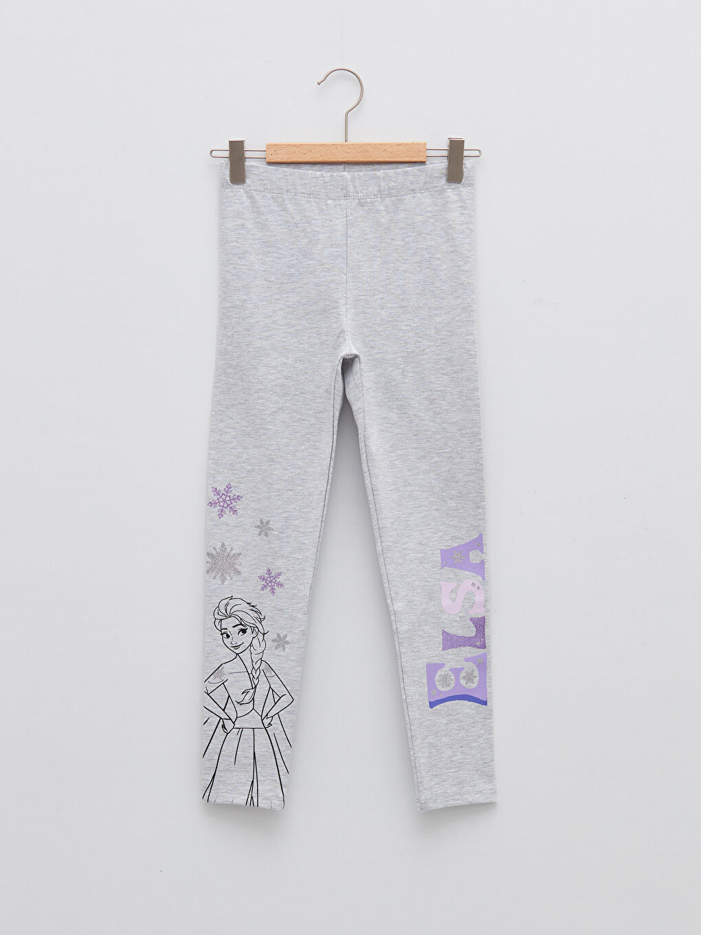 Gri Beli Lastikli Elsa Baskılı Kız Çocuk Uzun Tayt