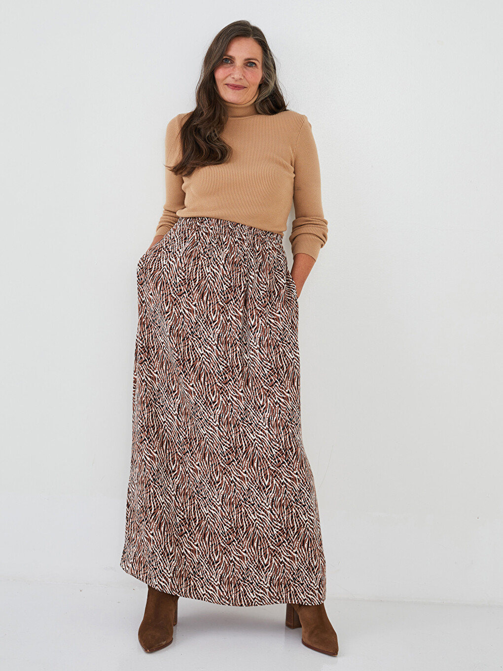 Elastic Waist Patterned A-Cut Viscose Women's Skirt