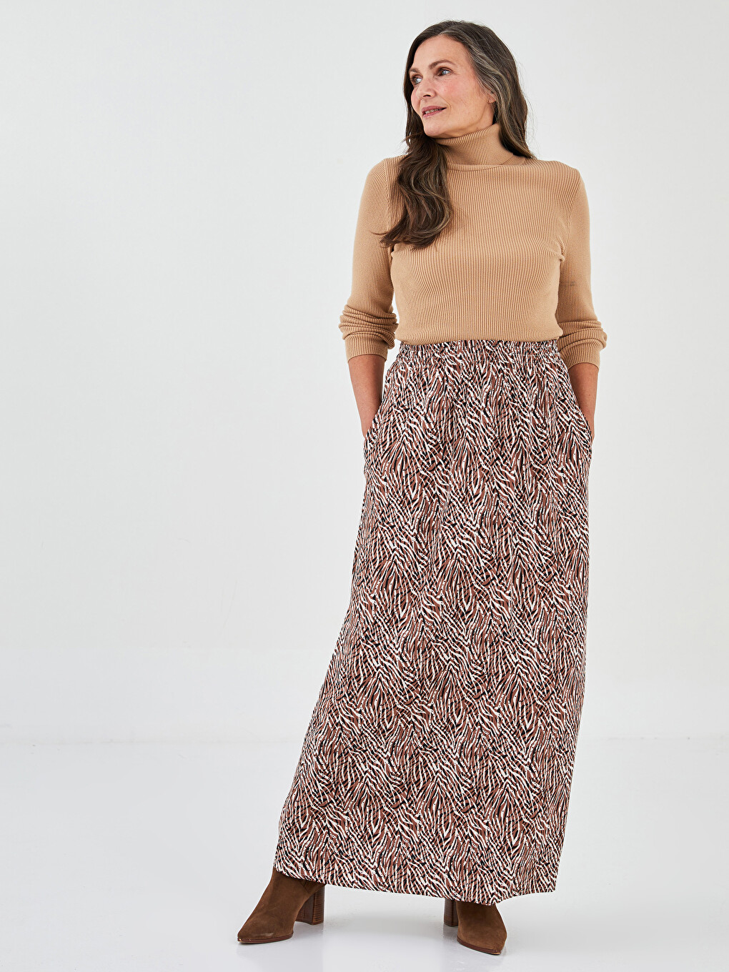 Elastic Waist Patterned A-Cut Viscose Women's Skirt-1