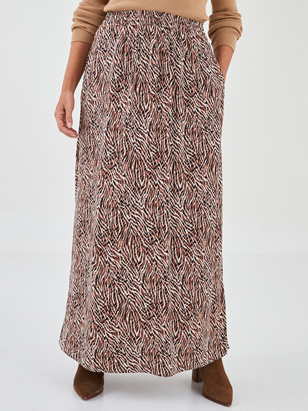 Elastic Waist Patterned A-Cut Viscose Women's Skirt-3