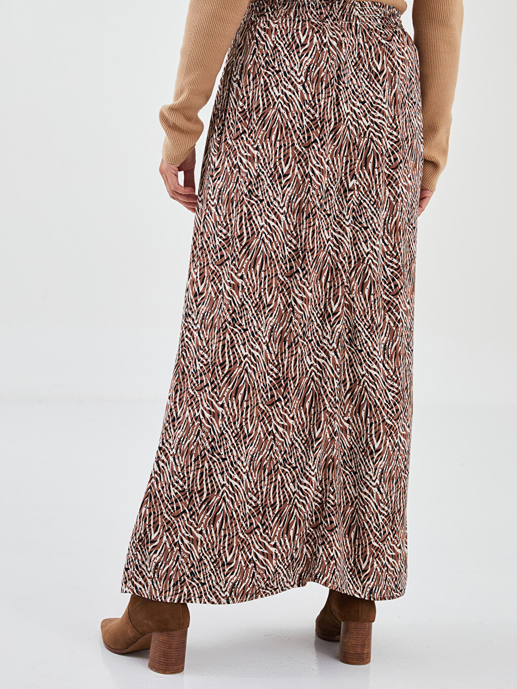 Elastic Waist Patterned A-Cut Viscose Women's Skirt-4