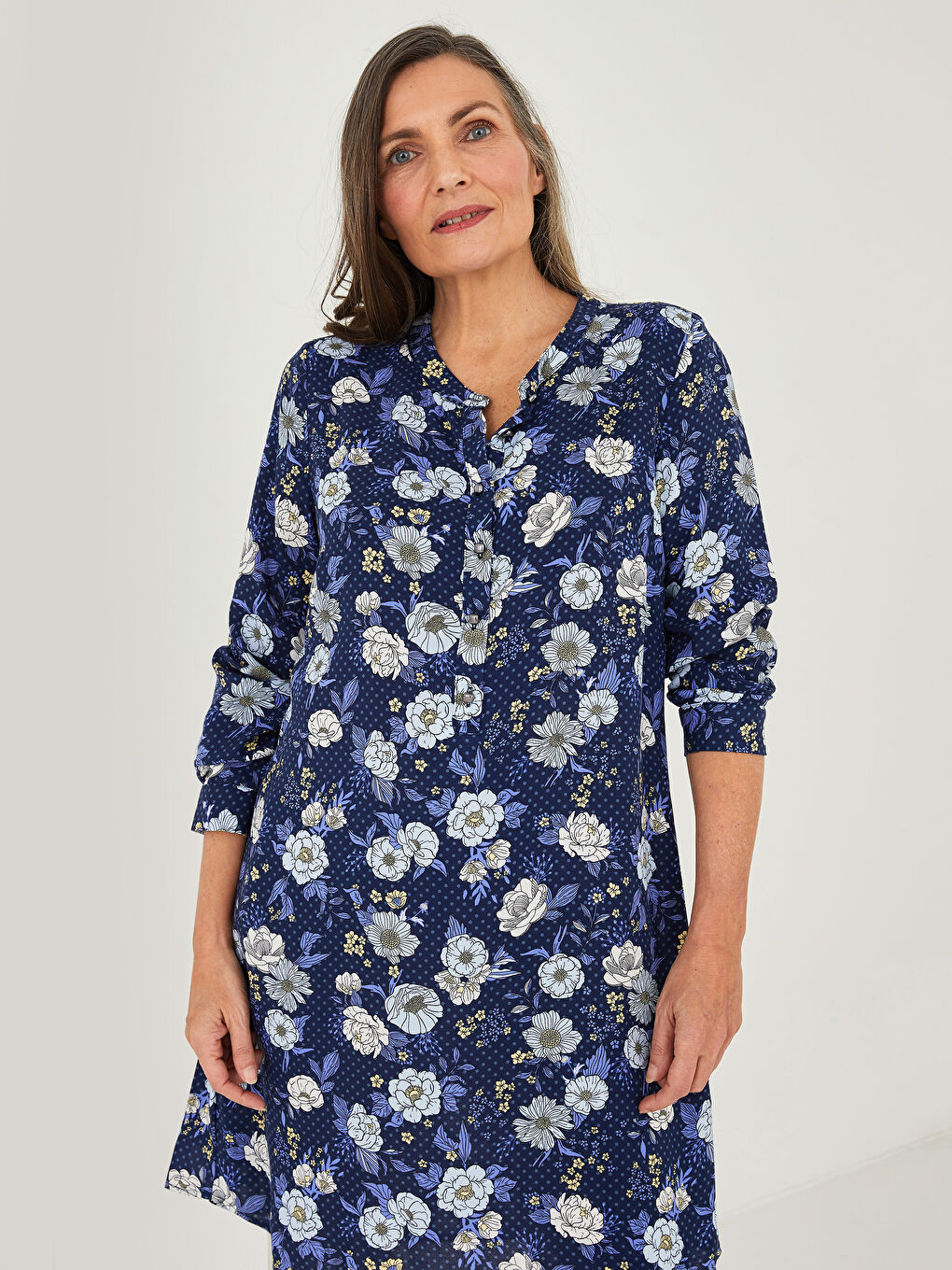 LCW Grace Crew Neck Floral Long Sleeve Viscose Women's Tunic -S25604Z8-LSJ