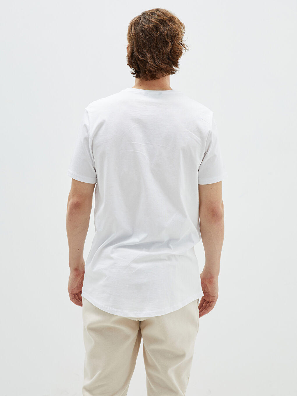 Beyaz Bisiklet Yaka Kısa Kollu Basic Penye Erkek Tişört-4